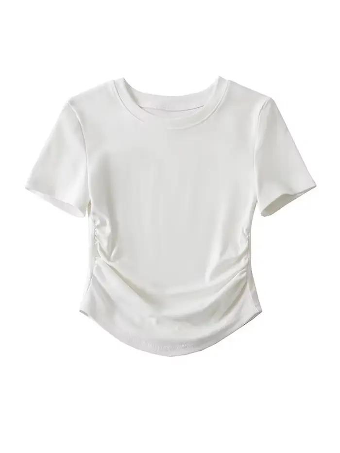 T-shirt à manches courtes et col ras du cou pour femmes, Harajuku, en coton, avec détails sur les cô