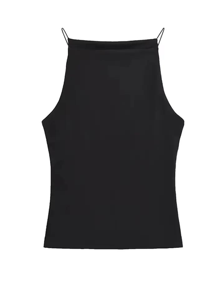 Débardeur licou sans manches pour femmes, bretelles fines, couleur unie, Camisole à la mode