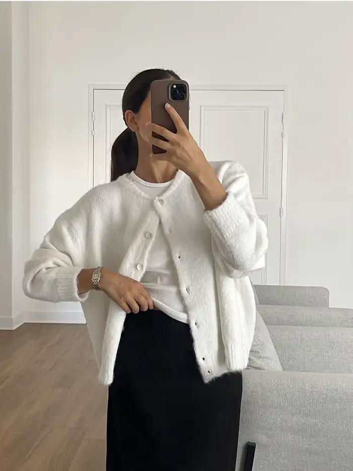 Cardigan tricoté en laine grise pour femme bouton élégant pull grande taille tricots Cardigans nouve