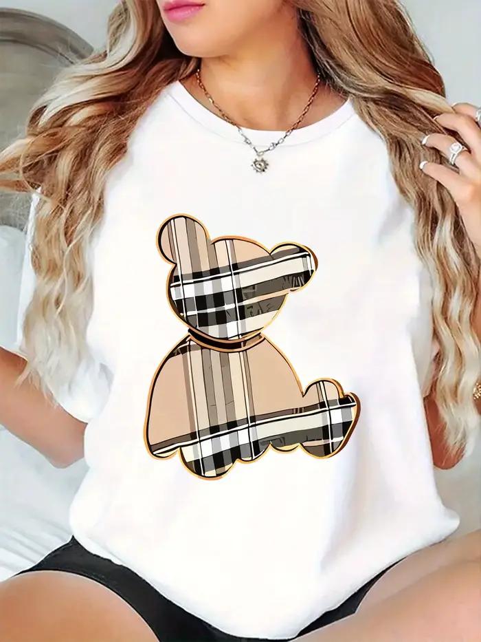 T-Shirt sportif décontracté à rayures imprimé ours pour femmes, haut respirant, évacuant l'humidité,