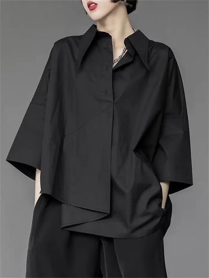 Chemisier boutonné de style coréen japonais pour femmes, chemise irrégulière, Harajuku décontracté,