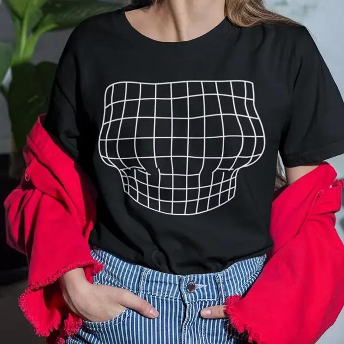 Poitrine grossissante Illusion d'optique femmes coton t-shirt drôle imprimé gros seins t-shirt Femme