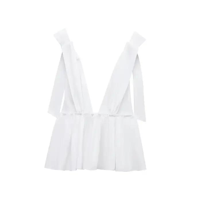 BSAY popeline haut pour femmes mode été nouveau nœud sans manches dos nu Camisole réservoir Chic fem