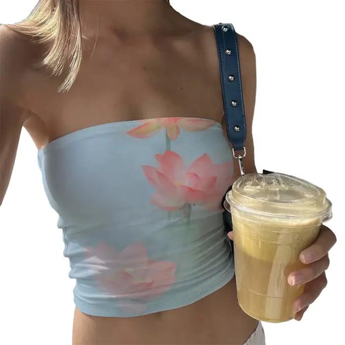Hauts tubulaires à imprimé Floral pour femmes, hauts Bandeau sans bretelles, chemises ajustées, Stre