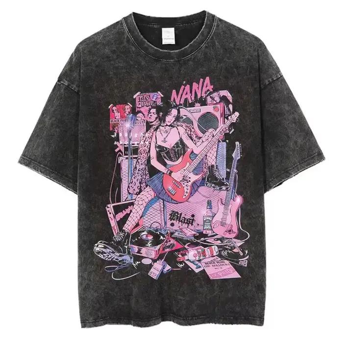 T-shirts Harajuku High Street, Anime Japonais Osaki Nana, T-shirt imprimé vintage délavé, Tops décon