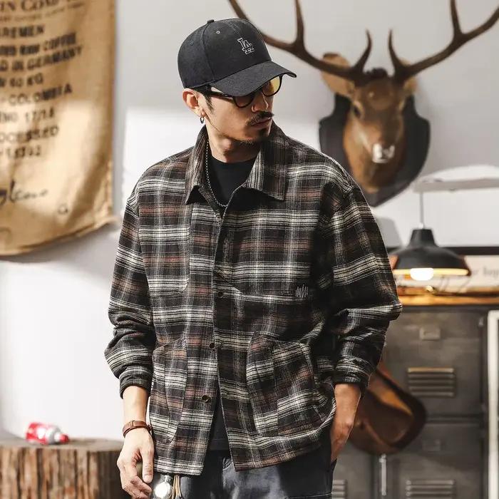 Chemise à carreaux américaine 2025 printemps et automne nouvelle marque de mode décontracté chemise
