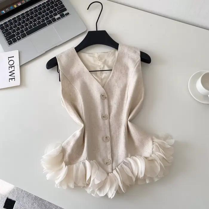 Débardeurs et hauts pour femmes, col en V, sans manches, style camisole, sexy, à volants, streetwear