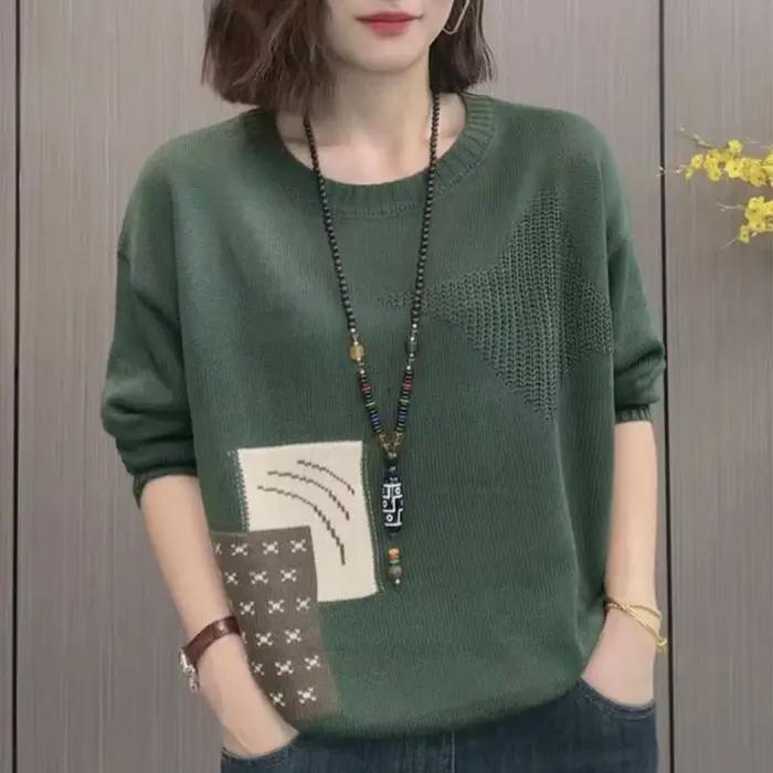 Pull chaud à col rond pour femme, pull rétro, chemise à fond, haut d'âge moyen, mère, tout nouveau,