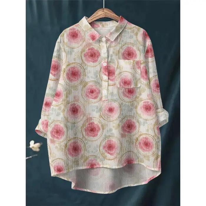 Chemisier Hibiscus Tropical Vintage Floral décontracté chemise pour femme ample à manches longues de