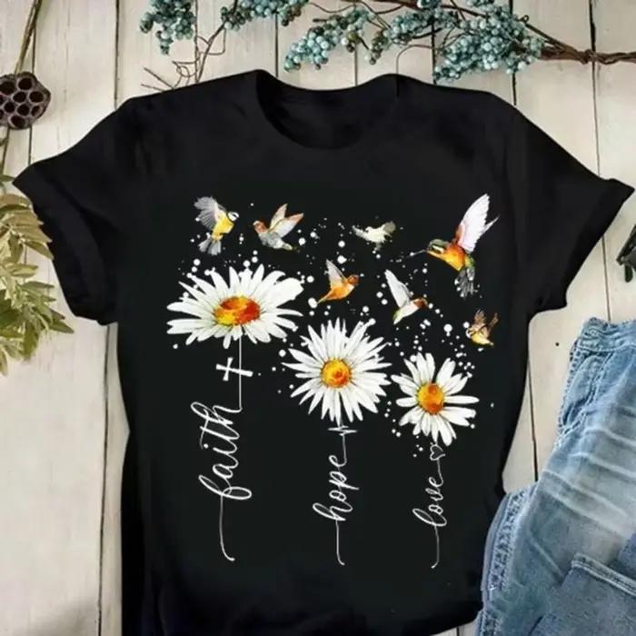 T-shirt manches courtes col rond femme, estival et estival, avec Faith Manucure Love Destroy AndrPri