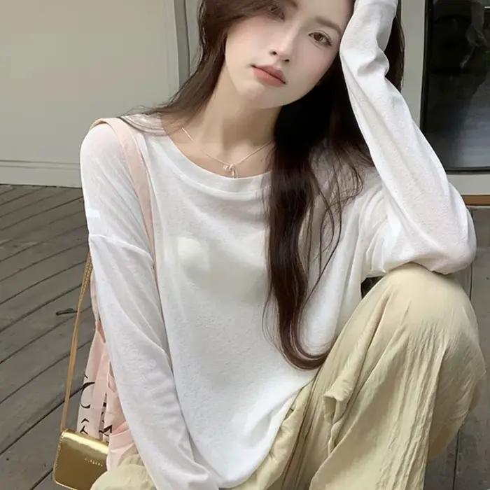Nouveaux pulls oversize d'été, protection solaire, t-shirt ample uni, chemise de protection contre l