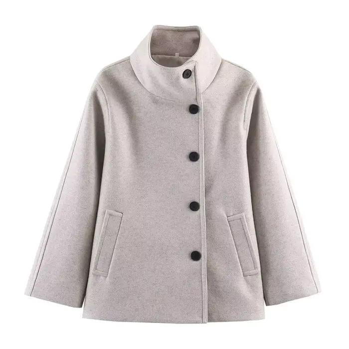 Veste courte décontractée pour femme HH, nouvelle mode, manches longues, col montant, simple boutonn