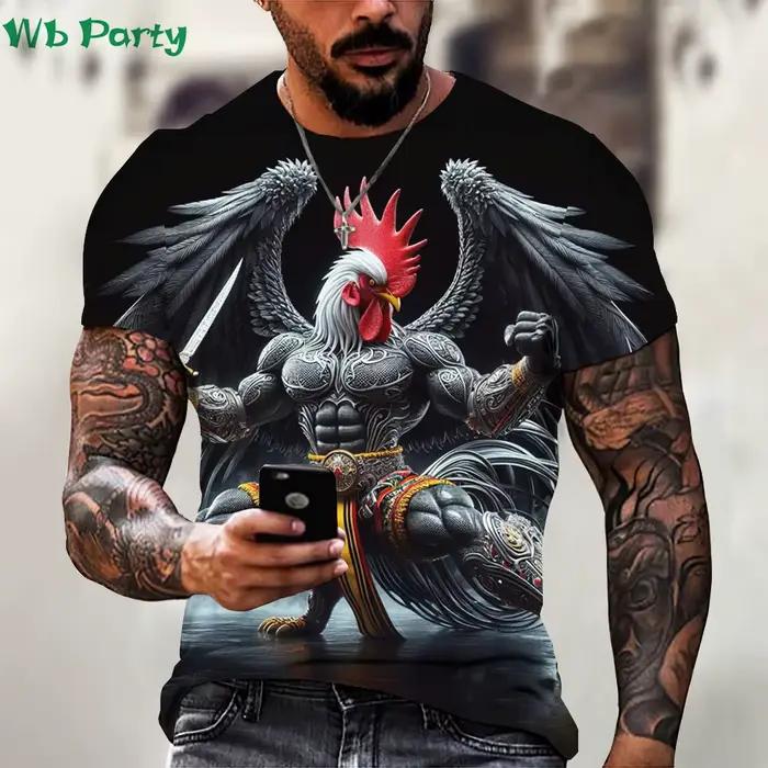 T-shirt à imprimé graphique animal pour hommes, coq, impression avant, impression 3D amusante, vêtem