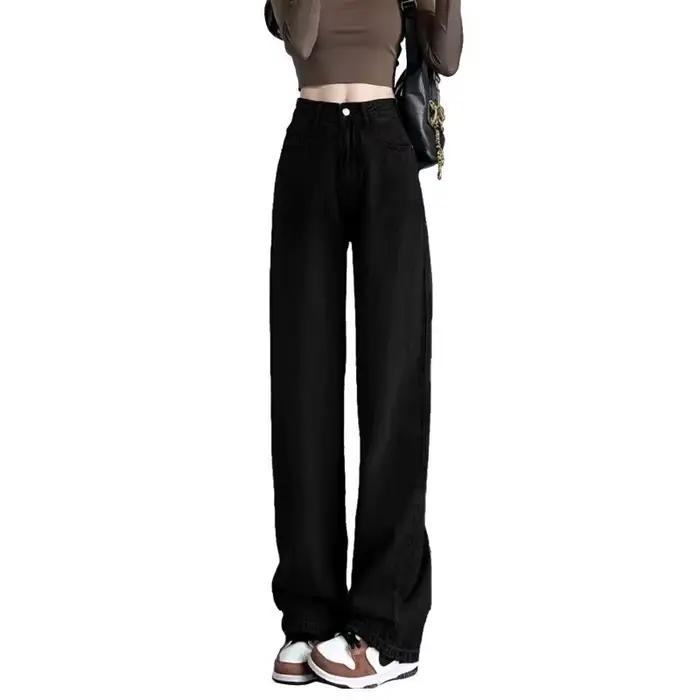Jean taille haute à jambe large pour femme, nouveau style d'été, coupe ample rétro, design polyvalen