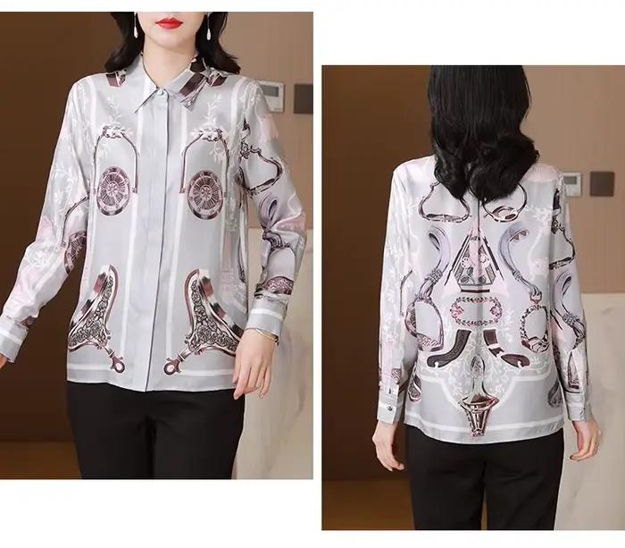ZAROY chemise de piste haut pour femme chemises de marque chemise en satin à manches longues imprimé