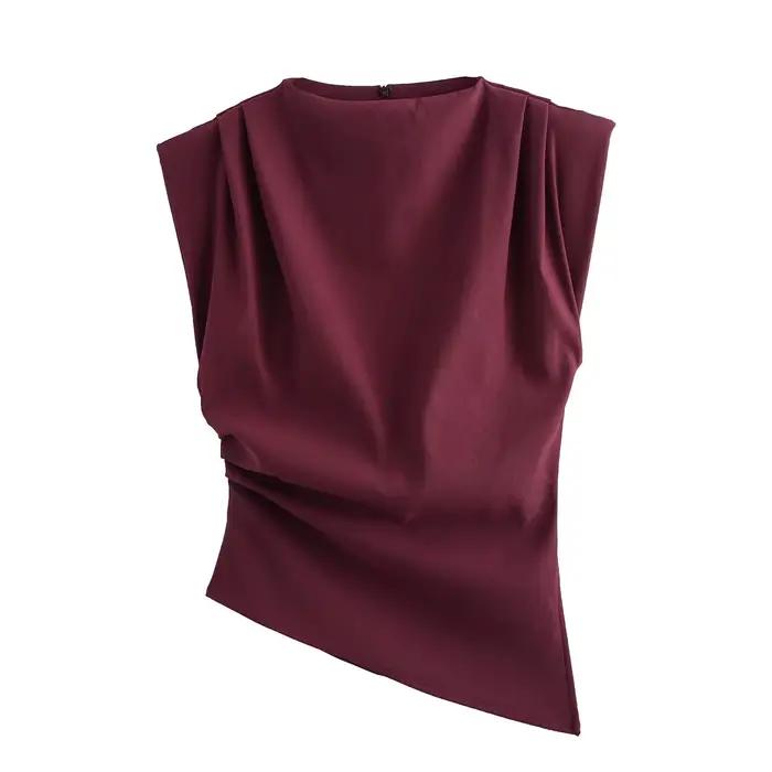 HH femmes nouvelle mode mince hauts solide col rond sans manches dos fermeture éclair femme été déco