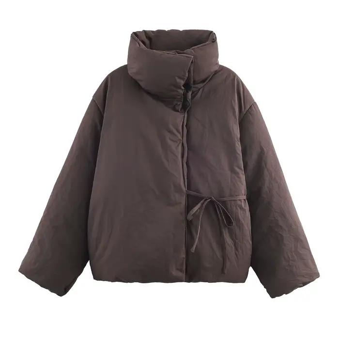 HH femme décontracté col haut à manches longues mince manteau de rue femmes hiver coton vêtements mo