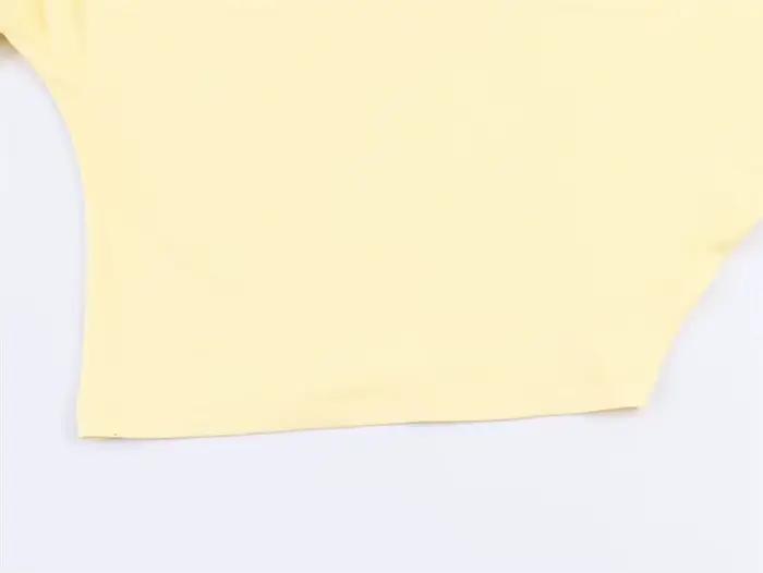 Haut asymétrique plissé décoratif jaune à col montant et manches courtes pour femme, nouvelle collec