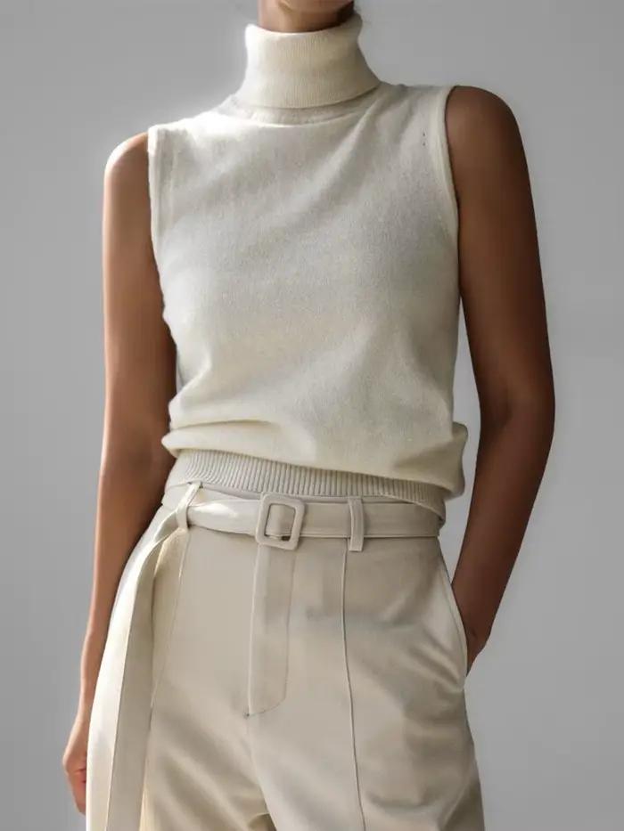 Blubelle femmes nouveau automne hiver tricot sans manches col roulé débardeur tissu doux à la mode c