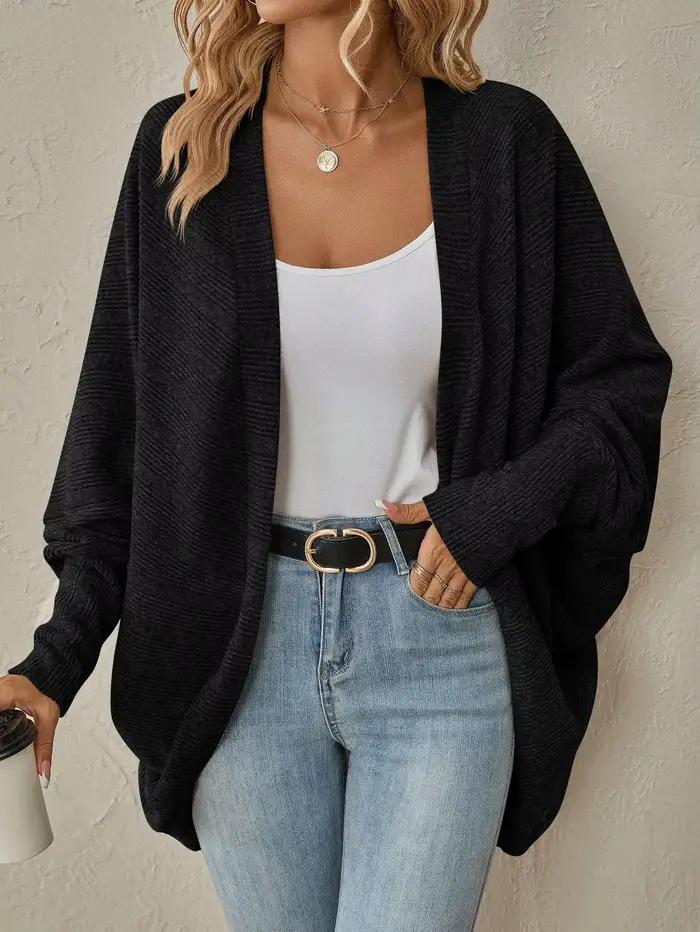 Cardigan tricoté à manches chauve-souris pour femme, nouvel article, couleur unie, longueur moyenne