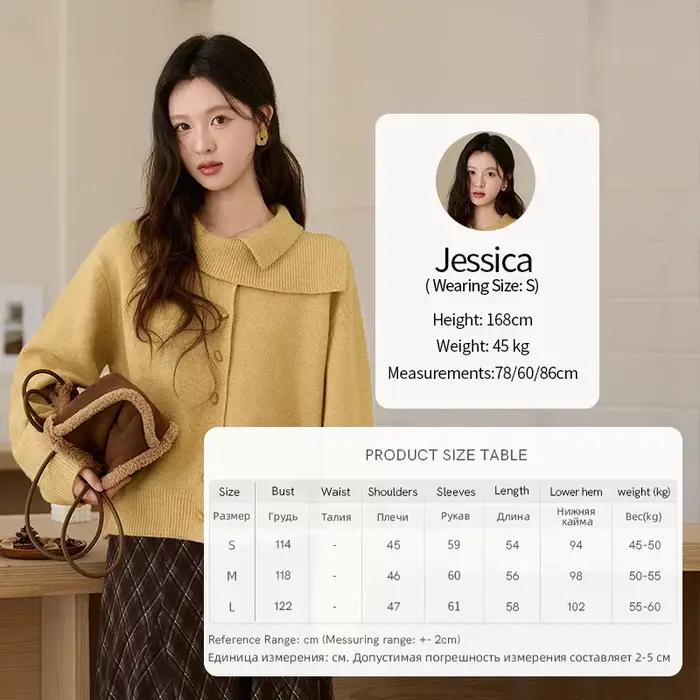 MISHOW Cardigan en tricot jaune moutarde pour femme, collection Printemps 2026, col asymétrique, man