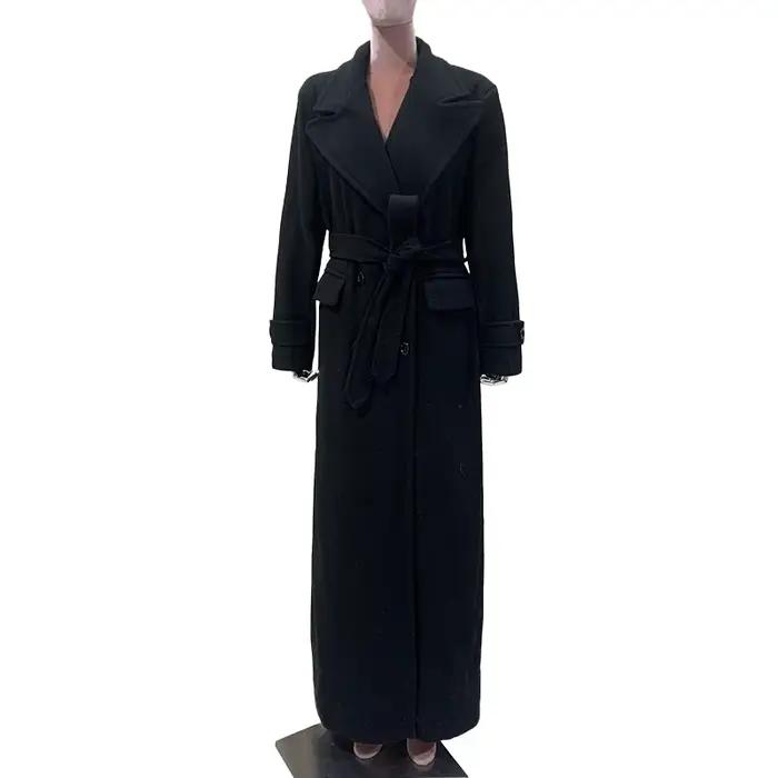 Manteau long de luxe Mauroica pour femme, en laine et mélanges, noir, chaud et doux, double boutonna