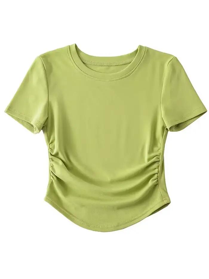 T-shirt à manches courtes et col ras du cou pour femmes, Harajuku, en coton, avec détails sur les cô