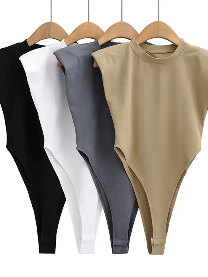Hauts Sexy femmes été une pièce moulante Body rembourré épaule