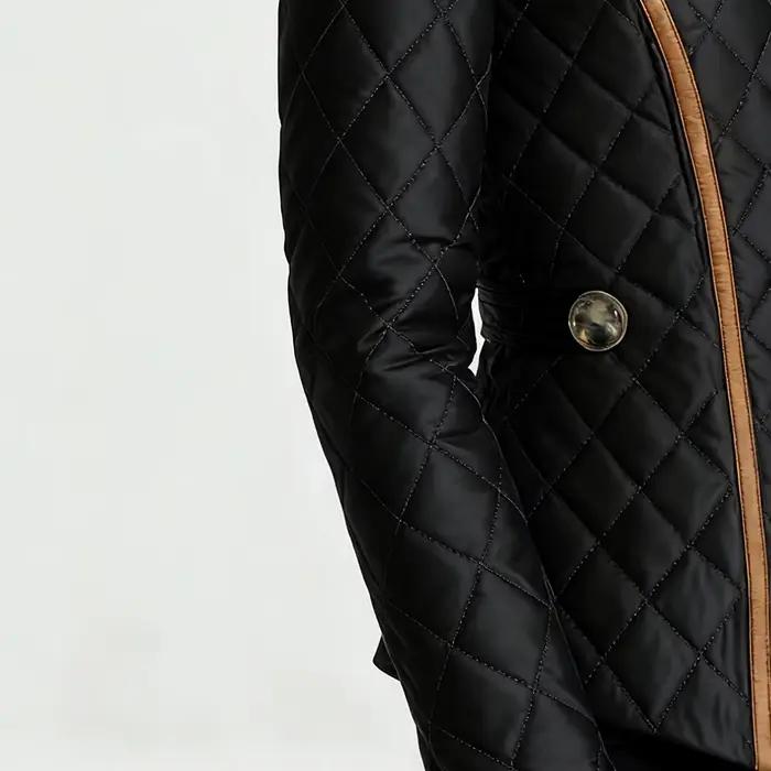 Veste matelassée noire high street pour femmes, coupe amincissante, col montant, automne hiver