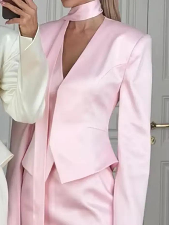 Ensemble jupe et blazer en satin uni pour femme