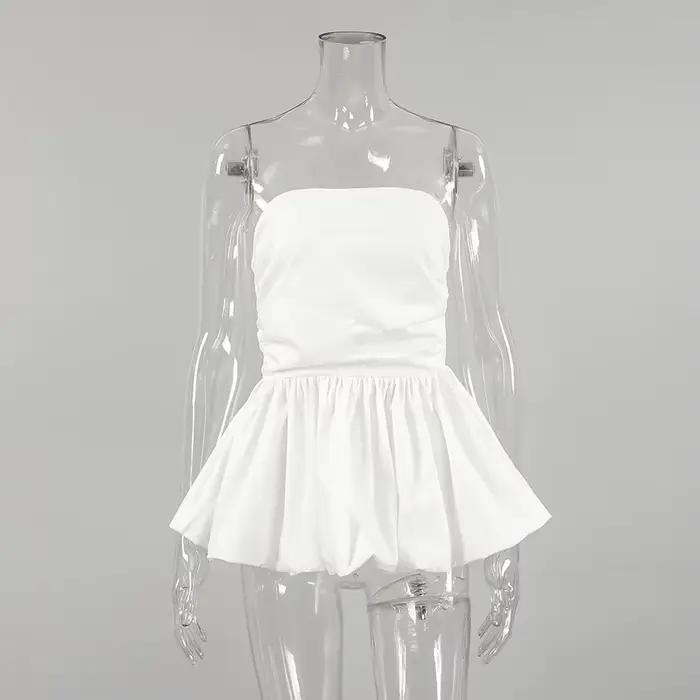 Haut court blanc sexy sans bretelles à motif floral