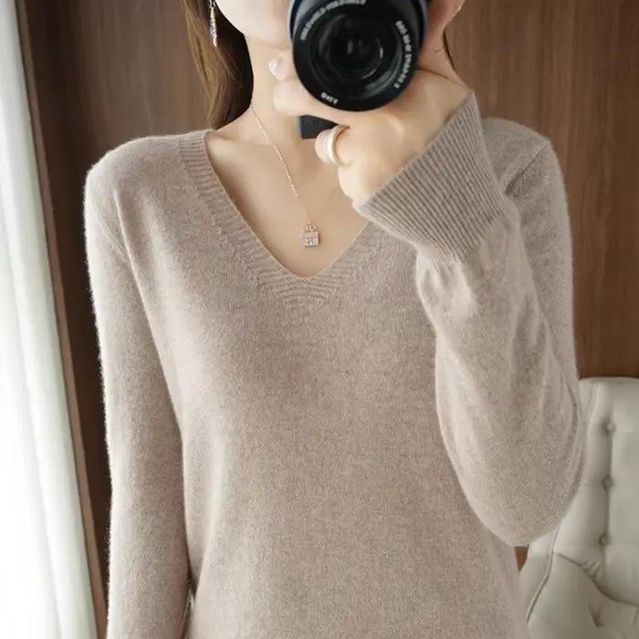 Pull en acrylique avec col en V orné de dentelle pour femmes, décontracté, automne-hiver, occasions spéciales