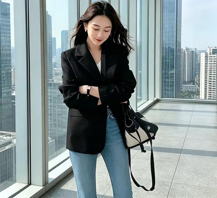 Blazer Noir Chic Surdimensionné Pour Femme Occasions Spéciales Mode Urbaine Y2K Tendance Printemps Automne