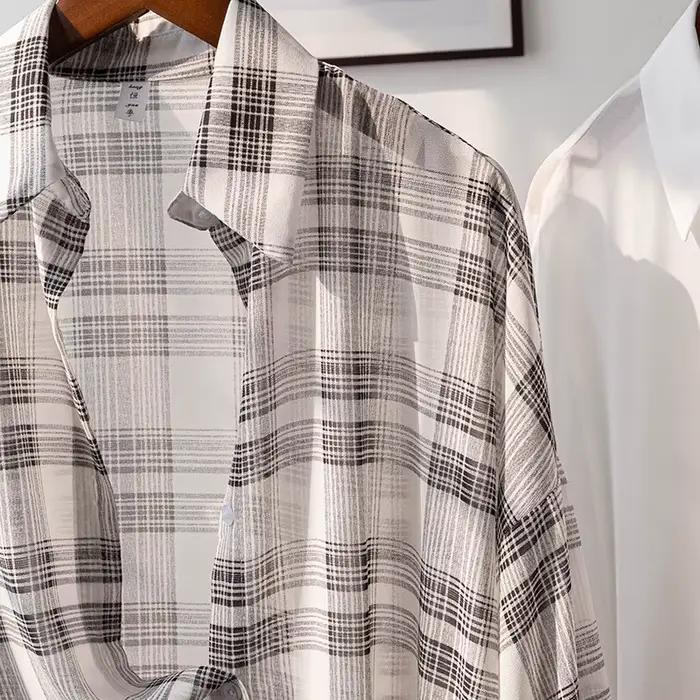 Chemise à carreaux en mousseline de soie pour femmes