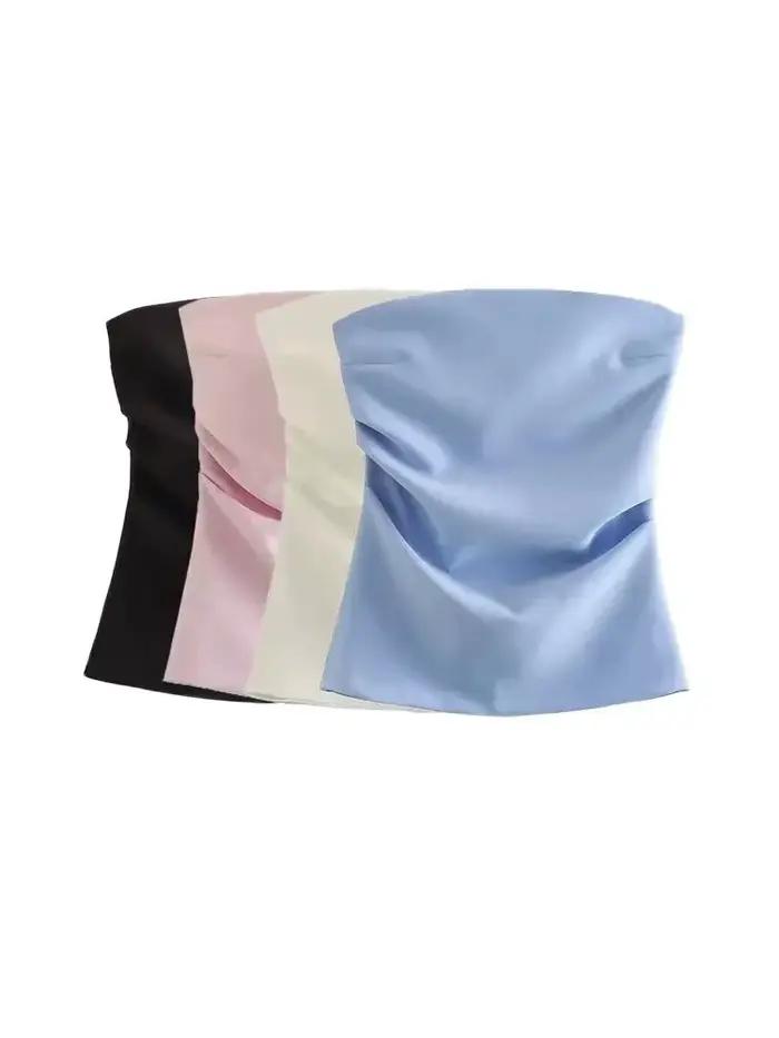 Hauts bustier drapés sans bretelles pour femmes
