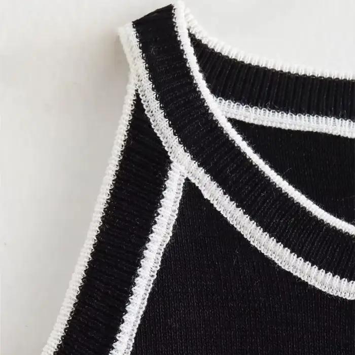 MUJER noir tricot débardeurs pour femmes sans manches haut court femme épaules nues tricoté