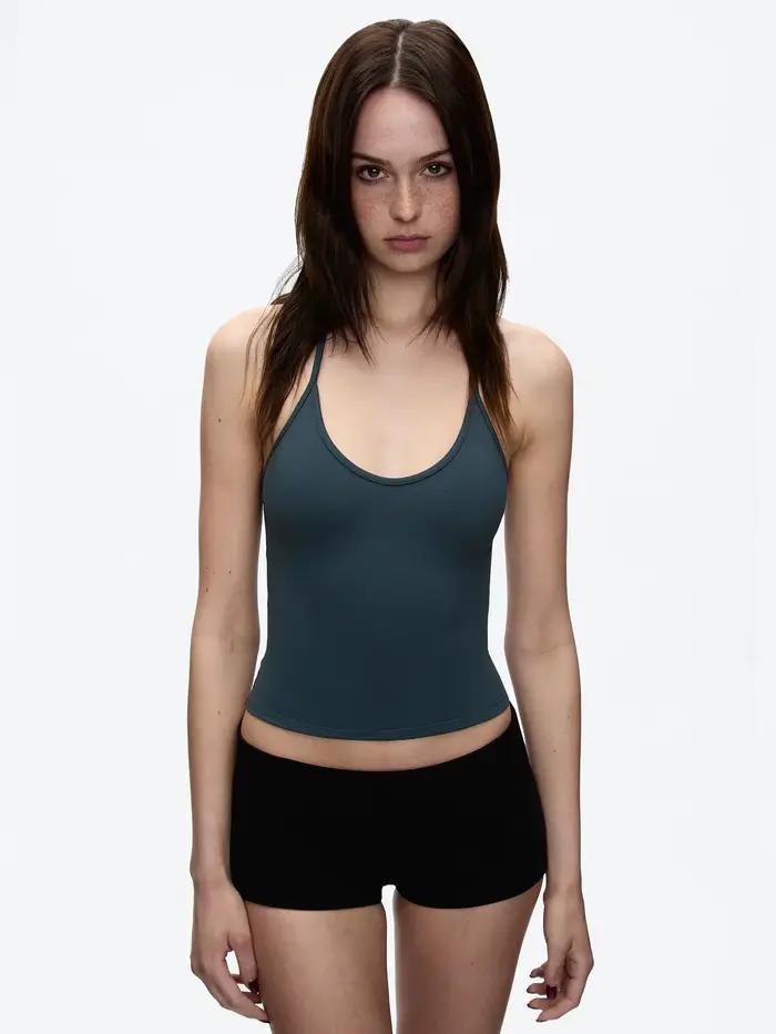 Débardeur avec sangle de cou gris argile, haut court de style basique