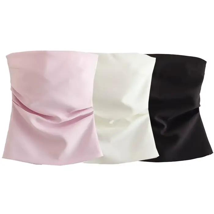 MUJER 2025 femmes bustier tubulaire blanc noir épaules nues haut court femme rose sans manches dos nu Sexy hauts