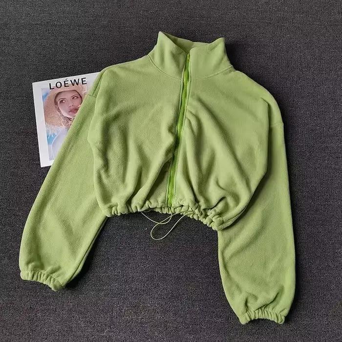 Manteau de sport pour femmes doublé polaire chaud décontracté ample course haut court à manches longues Fitness