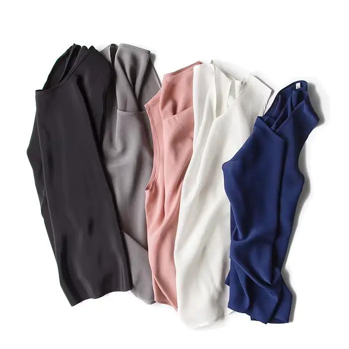 Chemise en crêpe de soie 100% soie de mûrier décontractée pour femmes occasions spéciales été gris noir rose