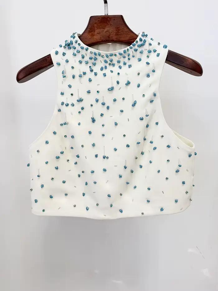Ensemble deux pièces avec décor en strass pour femmes