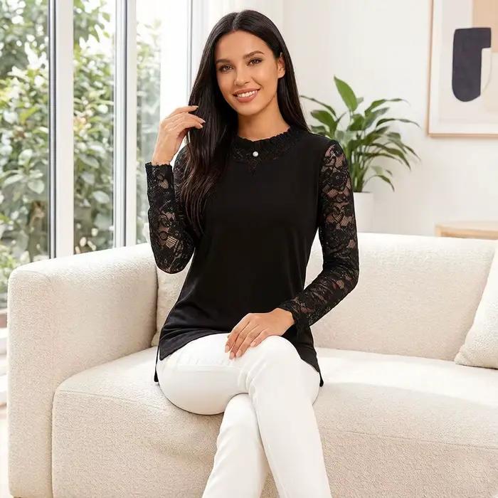 Chemisier en dentelle noir pour femme