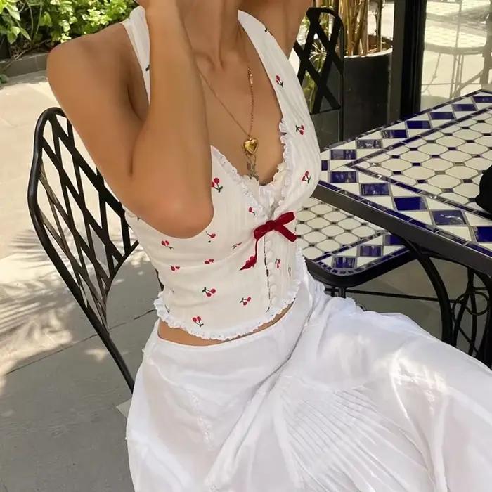 Débardeur féminin high street imprimé arc en polyester pour femmes, ajusté, léger et extensible, été, junior, haute rue