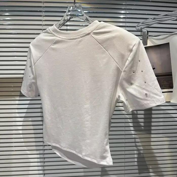 2025 été nouveau strass hotfix motif épaulette haut court T-shirt à manches courtes