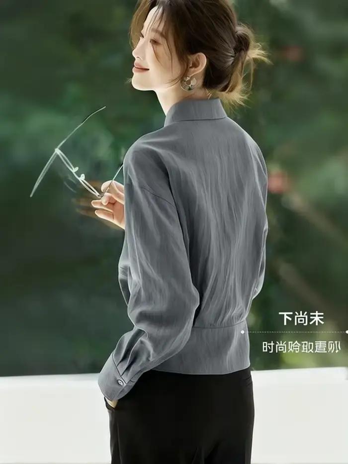 Chemise décontractée Zoyleir en mélange de coton pour femmes junior élégante et polyvalente à manches longues occassions professionnelles et détente