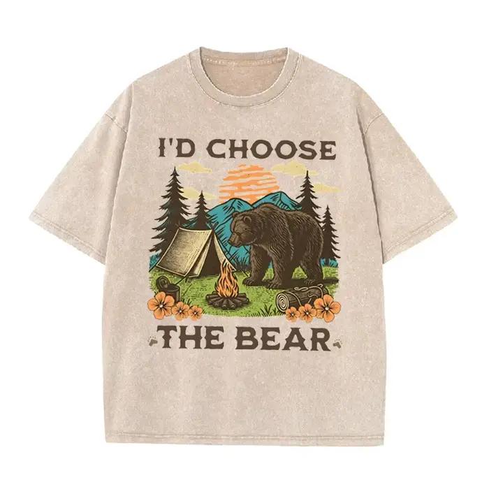 T-shirt décontracté en coton imprimé Ours contre Homme pour femmes, couleurs variées, coupe ample, empowernent féminin, été 2026