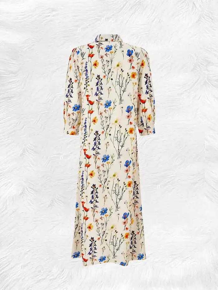 Robe chemise boutonnée à imprimé floral coloré beige pour femme