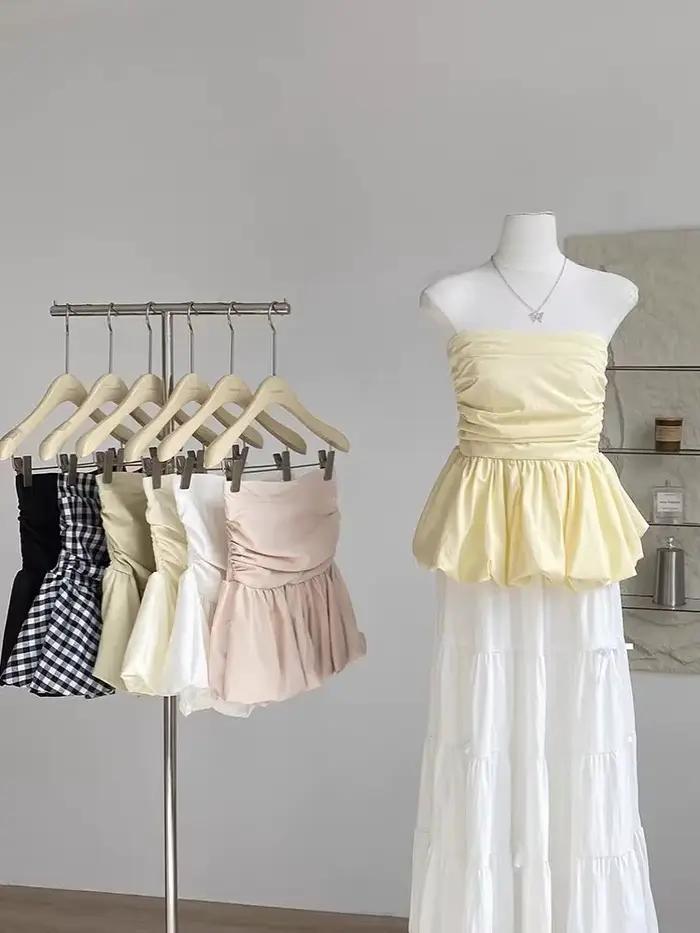 Haut caraco tube péplum à volants doux pour petite fille été 2025 occassions spéciales tenue chic pour enfants