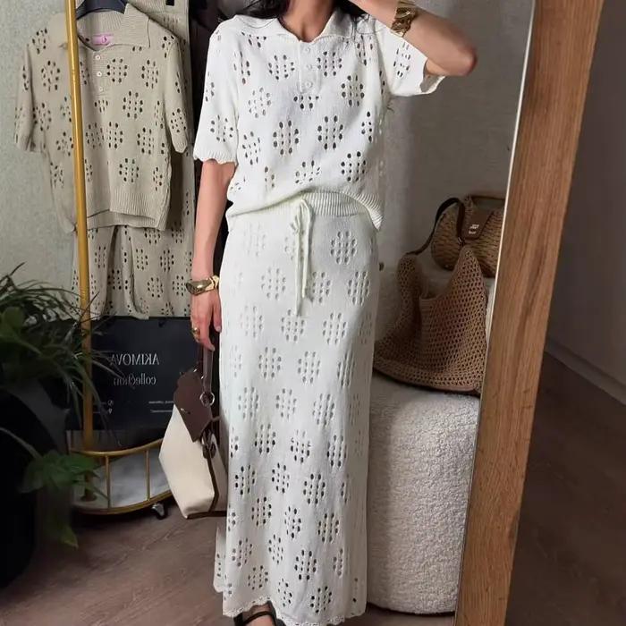 Ensemble 2 pièces sexy en crochet ajouré pour femme