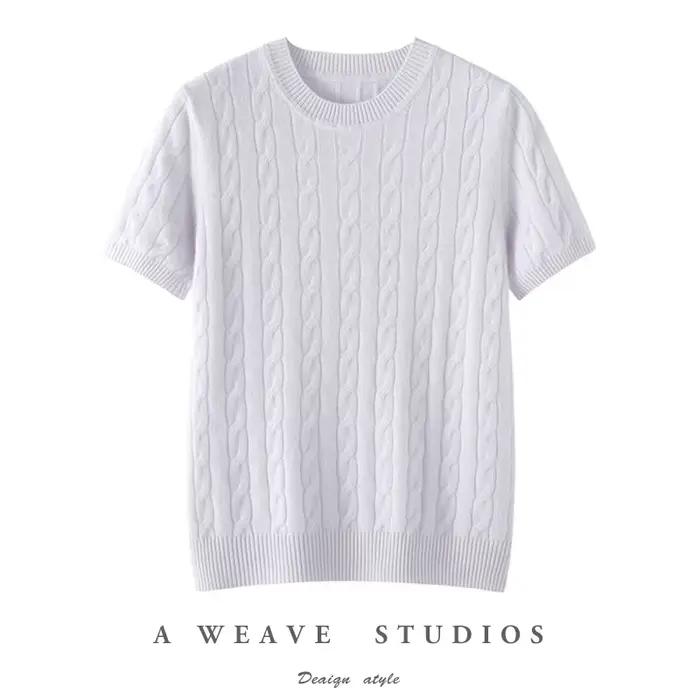 Pull en pur cachemire pour femme, col rond, manches courtes, doux et élégant pour printemps et automne